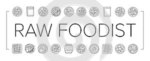 raw foodism food organic icons set vector photo