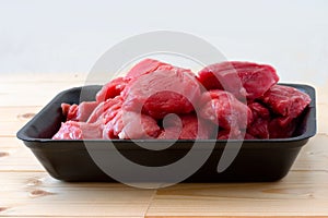 Raw fresh beef meat pieces. Close up