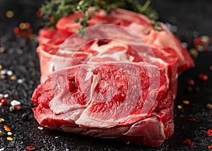 Raw fresh Beef shin with herbs and seasonings