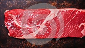 Raw fresh entrecote meat from ribeye steak with salt. Dark background. Generative AI