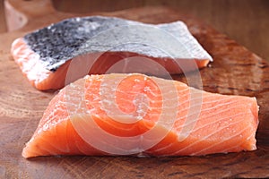 Raw Fresh Fish Meat on Wooden Chopping Board