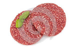 Raw fresh hamburger meat isolated on white.