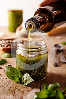 Raw fresh homemade basil pesto