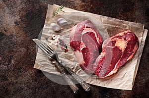 Raw fresh meat Ribeye Steak heart shape