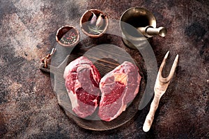 Raw fresh meat Ribeye Steak heart shape