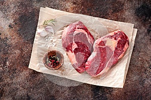 Raw fresh meat Ribeye Steak heart shape