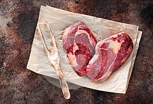 Raw fresh meat Ribeye Steak heart shape