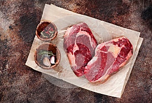 Raw fresh meat Ribeye Steak heart shape