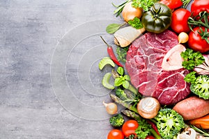 Raw fresh meat Ribeye Steak with vegetables and spice
