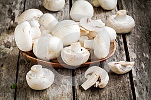 Raw fresh mushrooms in the bowl