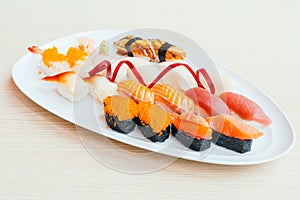 Raw and fresh nigiri sushi