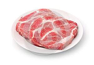 Raw fresh pork neck meat steaks