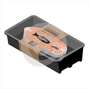 Raw fresh salmon fish steak food packing design