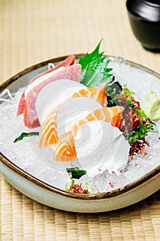 Raw and fresh sashimi set with salmon and tuna fish meat