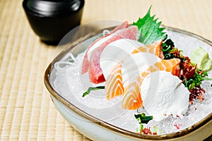 Raw and fresh sashimi set with salmon and tuna fish meat