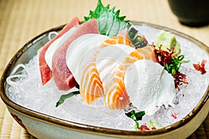 Raw and fresh sashimi set with salmon and tuna fish meat