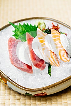 Raw and fresh sashimi set with salmon and tuna fish meat