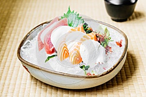 Raw and fresh sashimi set with salmon and tuna fish meat