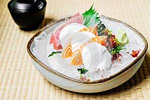 Raw and fresh sashimi set with salmon and tuna fish meat