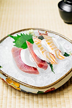 Raw and fresh sashimi set with salmon and tuna fish meat
