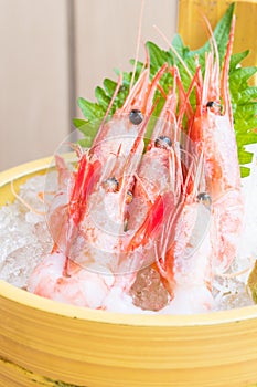Raw and fresh shrimp sashimi