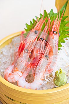 Raw and fresh shrimp sashimi