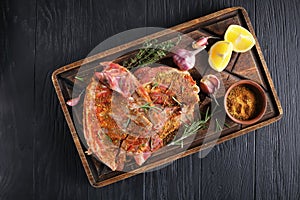 Raw fresh lamb meat on board