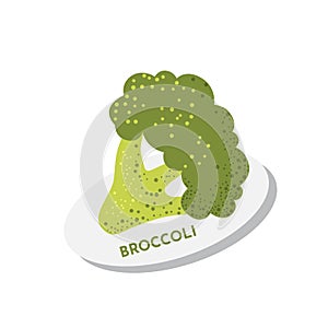 Raw fresh textured broccoli isolated on white background. Vegan healthy food concept vegetable on plate.