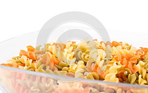 Raw fusilli pasta - three colors