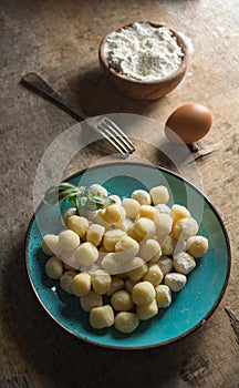 Raw gnocchi, typical Italian made of potato, flour and egg dish.