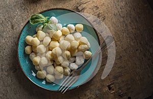 Raw gnocchi, typical Italian made of potato, flour and egg dish.