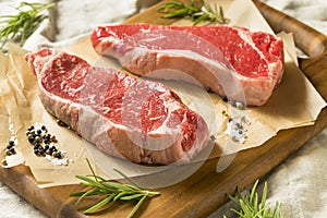 Raw Grass Fed NY Strip Steaks