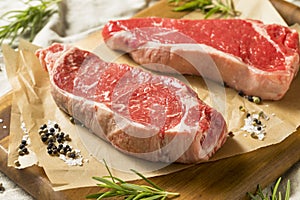 Raw Grass Fed NY Strip Steaks