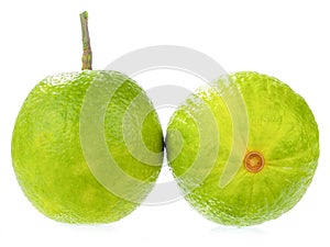 Raw green fruit, Madarin citus on white background
