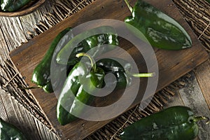 Raw Green Organic Poblano Peppers photo