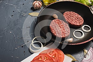 Organic fresh minced meat cutlets.