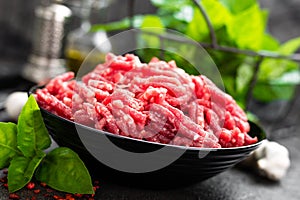 Raw ground beef meat. Fresh minced meat