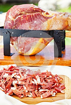 Raw ham, typical high quality Italian salami