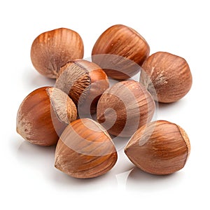 Hazelnuts isolated on white background
