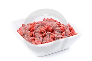 Raw and healthy goji berries in white bowl photo
