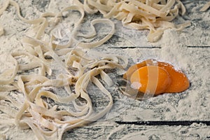 Raw homemade pasta with with egg yolk