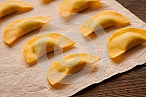 Raw homemade ravioli pasta with spinach and ricotta