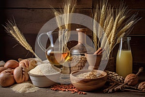 raw ingredients: barley, water, and yeast displayed together