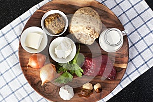 Raw ingredients for Beef Stroganoff