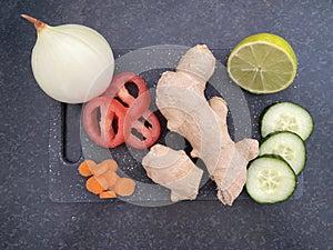 Raw ingredients on a cutting board