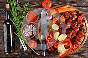 Raw ingredients for meat and vegetable stew