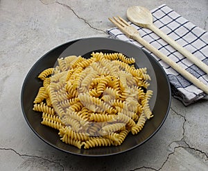 Raw Italian Fusilli Pasta. Traditional Italian cuisine