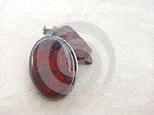 Raw Jasper and Jasper polished pendant, chakra balancing stones Alternative medicine therapy