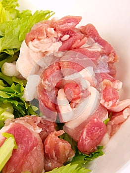 Raw lam meat with Celery photo