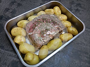 Raw lamb roast
